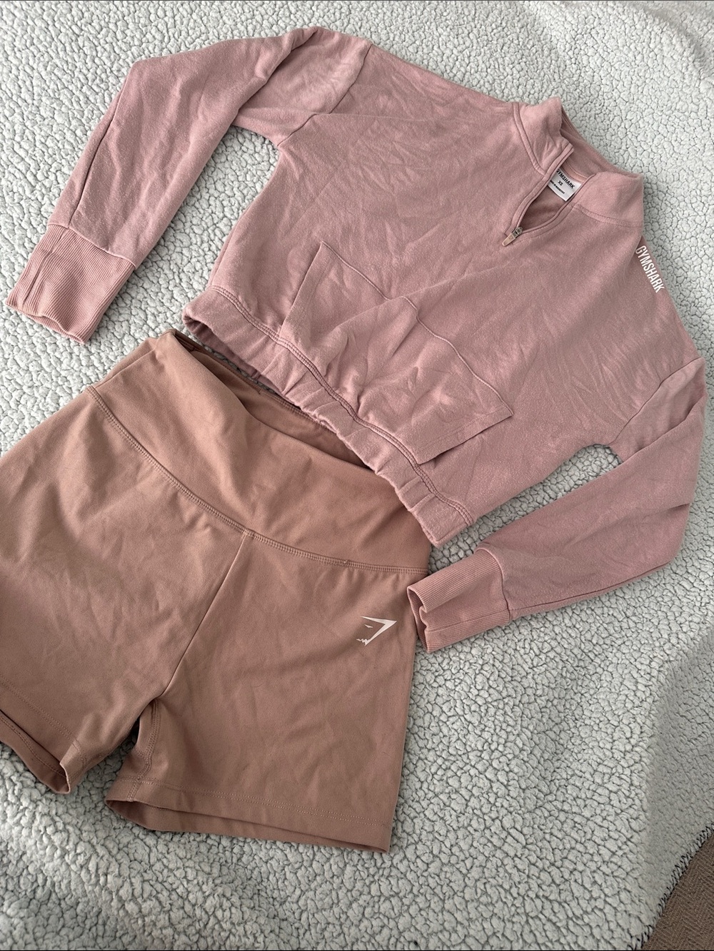 🩷 Women’s Gymshark Set Dream Biker Shorts Cropped Top Nude Mauve Pink